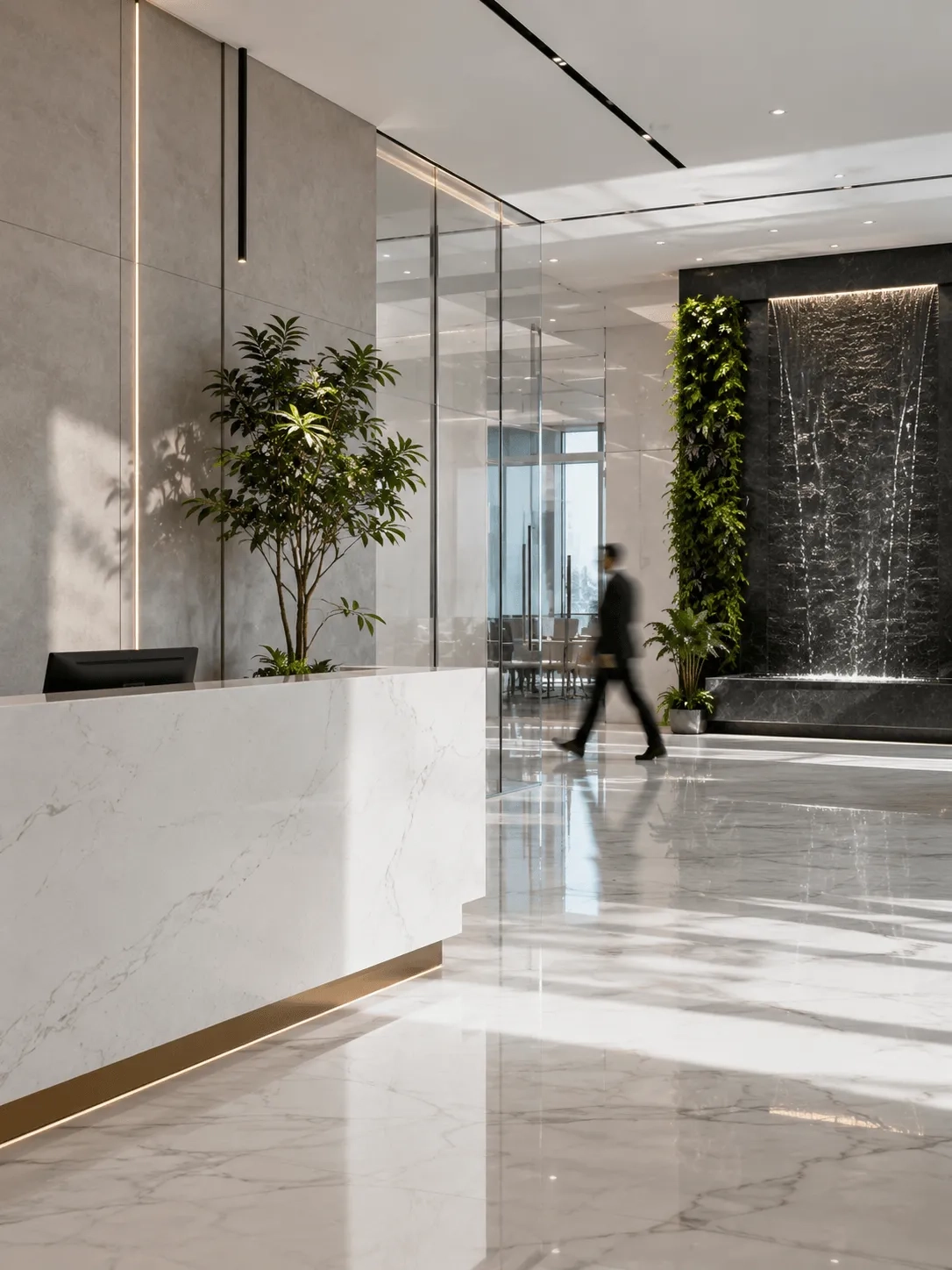 Luxury corporate office reception lobby